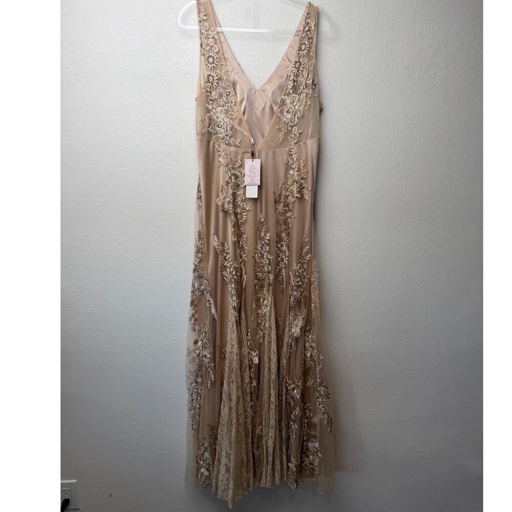 NWT Sue Wong Beaded Embroidered V-Neck Maxi Dress 16 - Picture 2 of 16